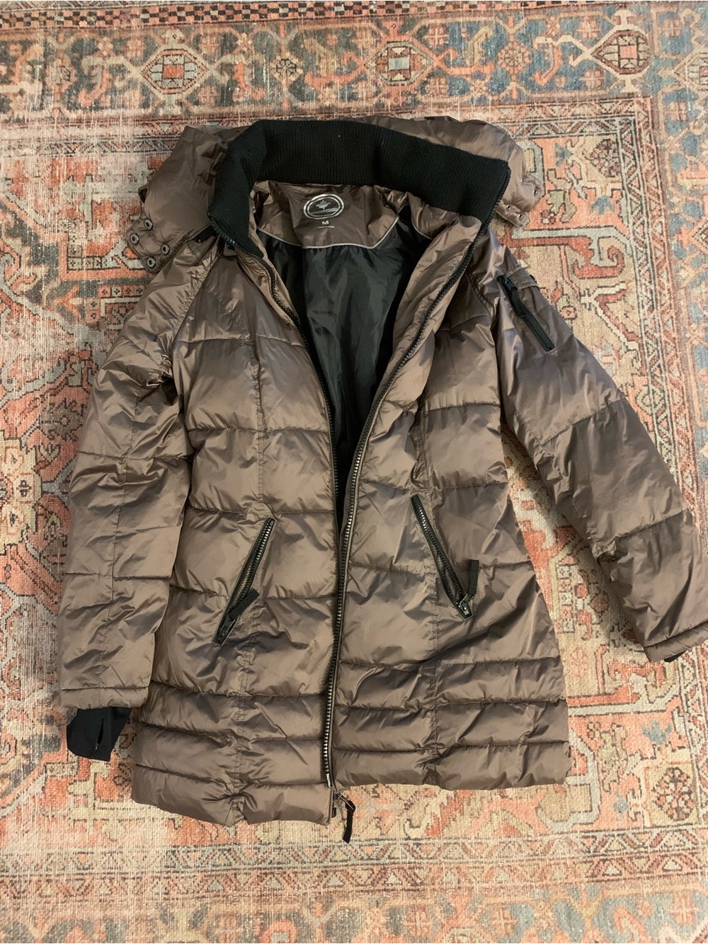Women's Taupe Quilted Puffer Coat with Hood